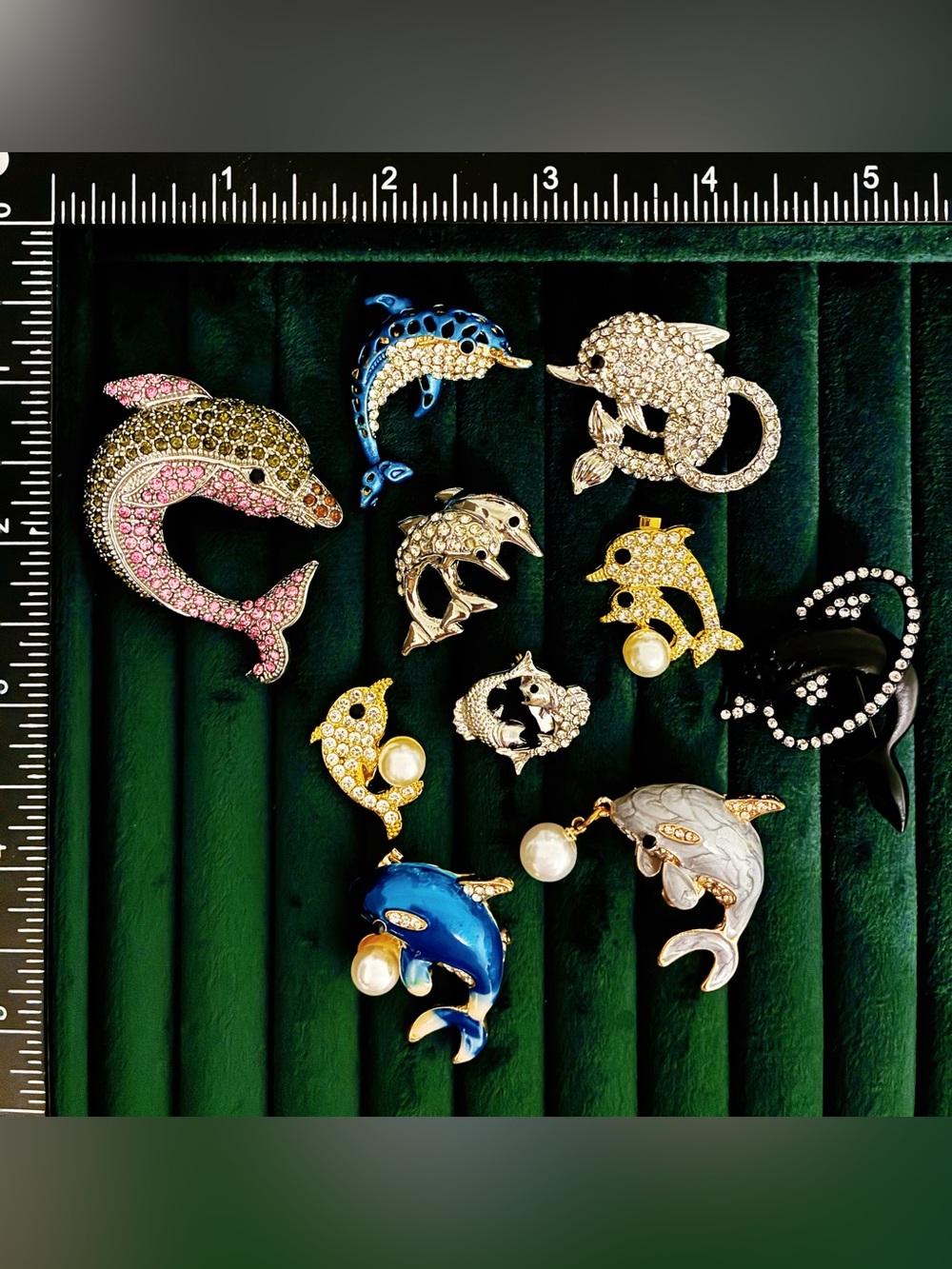Lot of 10 Dolphin Brooch Pins Rhinestone Crystal Enamel Ocean Animal Jewelry